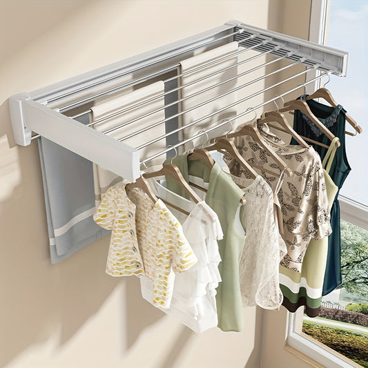 1pc Modern Wall-Mounted Retractable Clothes Drying Rack, Foldable Invisible Towel Bar for Bedroom, Balcony, Living Room, Bathroom - ABS Material, Space-Saving Hanging Rack, Drying Racks