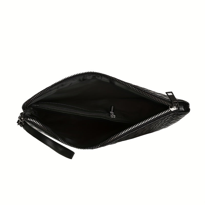 Men'S Business Clutch Bag Made of High-Quality PU Woven Texture Fabric.