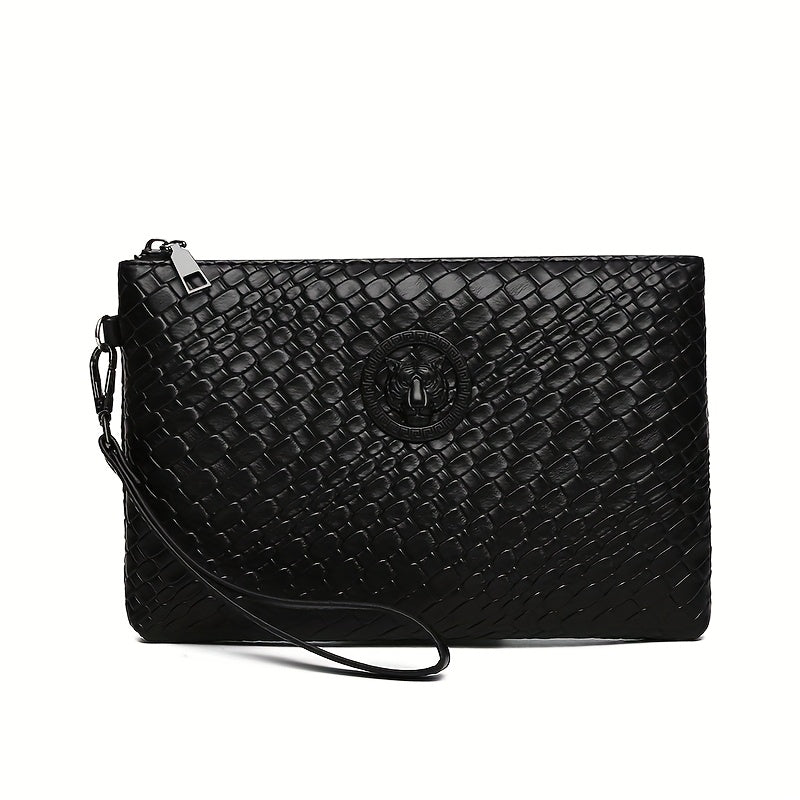 Men'S Business Clutch Bag Made of High-Quality PU Woven Texture Fabric.