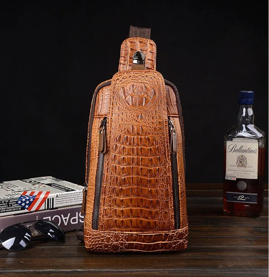 PU Leather Men's Chest Bag Crocodile