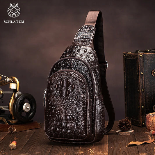 SCHLATUM men's Genuine Leather vintage Crocodile Pattern