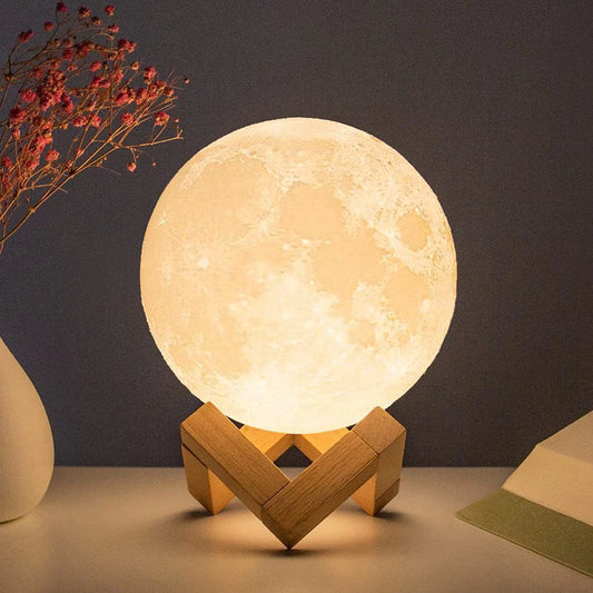 8cm Moon Lamp LED Night Light Battery Powered With Stand Starry Lamp Bedroom Decor