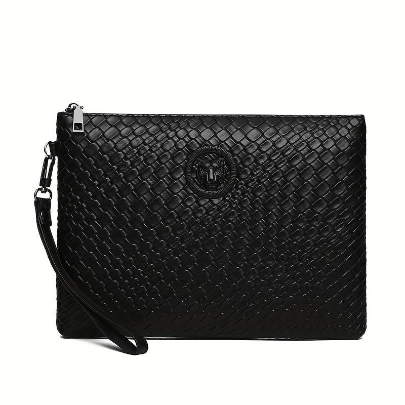 Men'S Business Clutch Bag Made of High-Quality PU Woven Texture Fabric.