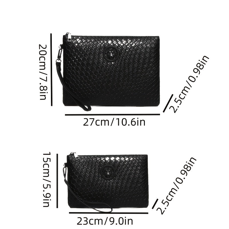 Men'S Business Clutch Bag Made of High-Quality PU Woven Texture Fabric.